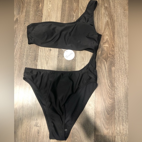 Seaselfie Black One Piece Cut Out Bathing Suit - Picture 3 of 4